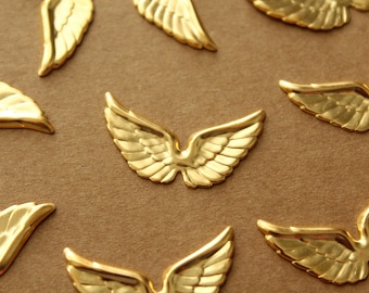 4 pc. Gold Plated Brass Angel Wings: 29mm by 16mm - made in USA | GLD-008