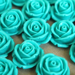 CLOSEOUT 10 pc. Teal Large Rose Cabochons 19mm RES-325 image 1