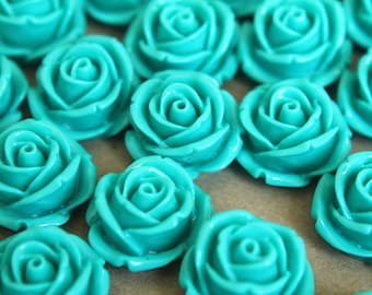 CLOSEOUT - 10 pc. Teal Large Rose Cabochons 19mm | RES-325