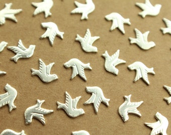 6 pc. Tiny Silver Plated Brass Doves: 10mm by 8mm - made in USA | SI-366