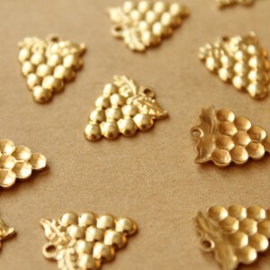 6 pc. Small Raw Brass Grapes Charms: 15mm by 11.5mm made in USA RB-961 image 2