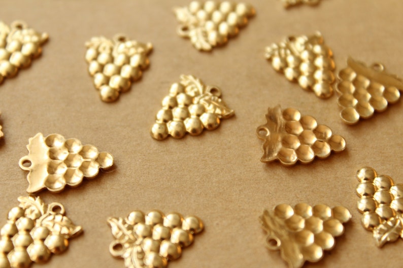 6 pc. Small Raw Brass Grapes Charms: 15mm by 11.5mm made in USA RB-961 image 2