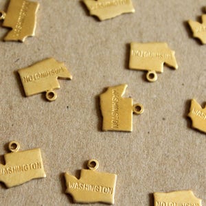 8 pc. Raw Brass Stamped Washington State Charms: 11.5mm by 11mm - made in USA | RB-1074