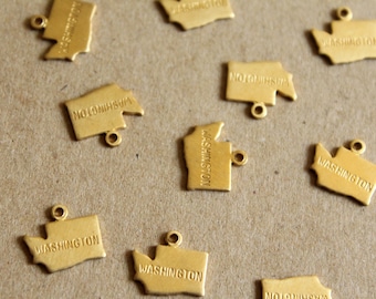 8 pc. Raw Brass Stamped Washington State Charms: 11.5mm by 11mm - made in USA | RB-1074