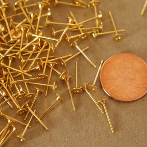 100 pc. Gold plated earring posts, 4mm pad FI-006 image 4