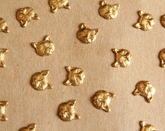 24 pc. Small Raw Brass Cat Heads: 7mm by 7mm - made in USA | RB-1113