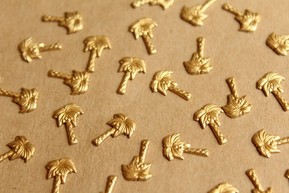 20 pc. Tiny Raw Brass Palm Tree Stampings: 10mm by 7mm - made in USA | RB-821