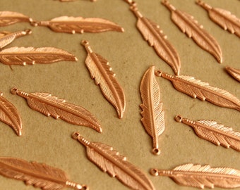 6 pc. Raw Copper Feathers: 34mm by 8.5mm - made in USA | RB-640