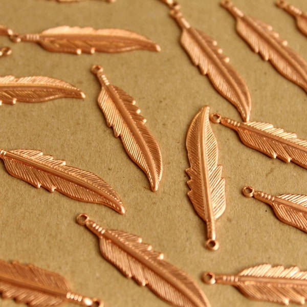 6 pc. Raw Copper Feathers: 34mm by 8.5mm - made in USA | RB-640