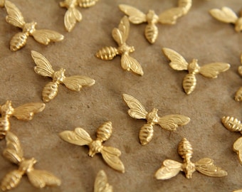 12 pc. Small Raw Brass Flying Bees: 14mm by 8mm - made in USA | RB-064