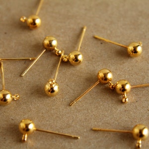 10 pc. Gold plated ball end earring posts FI-051 image 2