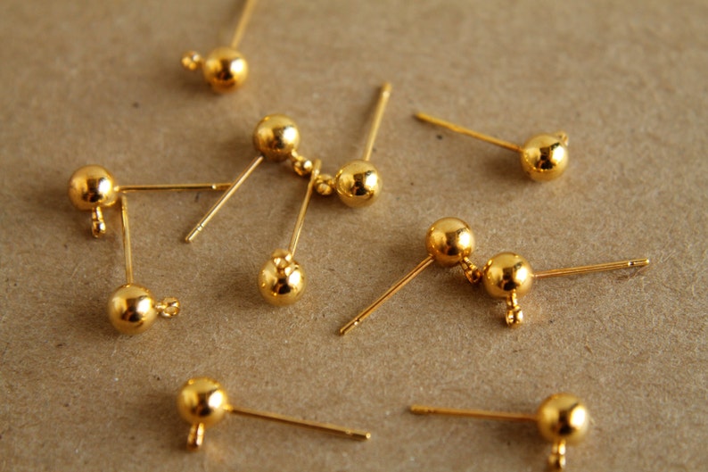 10 pc. Gold plated ball end earring posts FI-051 image 2