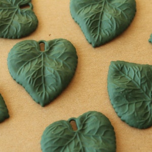 6 pc. Rubberized Green Veined Leaf Charms, 31mm by 30mm MIS-488 image 1