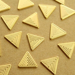 4 pc. Small Gold Plated Brass Patterned Triangles: 12.5mm by 14mm - made in USA | GLD-166