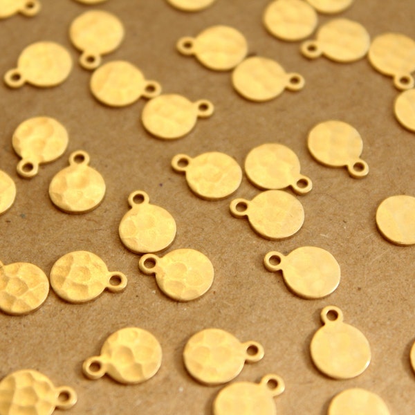 12 pc. Raw Brass Hammered Circle Tags: 7mm by 8.5mm - made in USA | RB-683