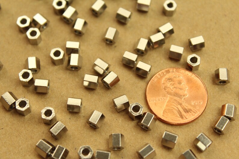 20 pc. Stainless Steel Hexagon Barrel Beads, 4.5mm by 4.5mm FI-026 image 3