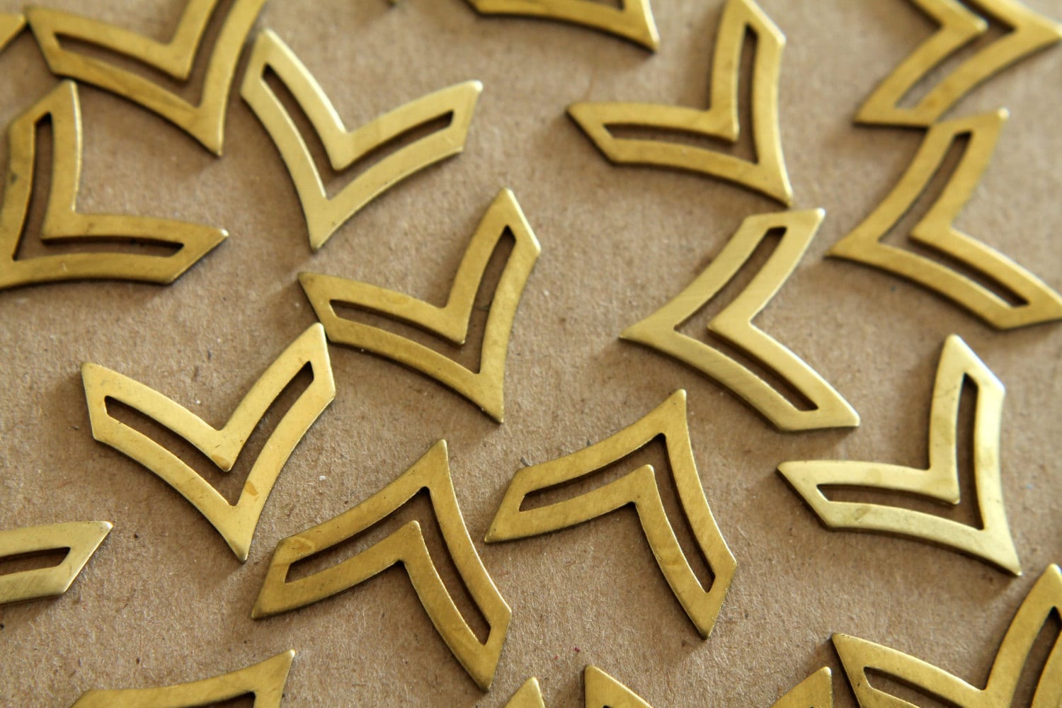 4 Pc. Raw Brass Single Chevron Charm: 21mm by 21mm - Made in USA