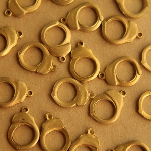 5 pc. Small Raw Brass Handcuff Charms: 16.5mm by 12mm - made in USA | RB-394