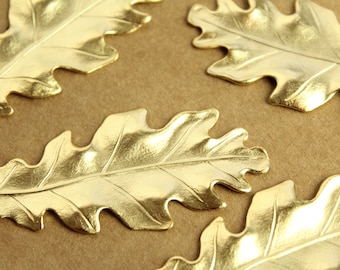 1 Stk. Große vergoldete Messing Eichenblätter: 71 mm x 29 mm - made in USA - Blatt Baum Laub Herbst Herbst Natur Waldland Gestrüpp Eiche | GLD-096