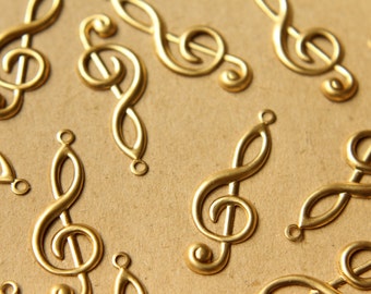 6 pc. Large Raw Brass Treble Clef Charms: 12mm by 35mm - made in USA | RB-608