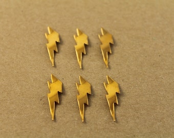 6 pc. Wavy Raw Brass Lightning Bolts: 25mm by 8mm - made in USA | RB-089