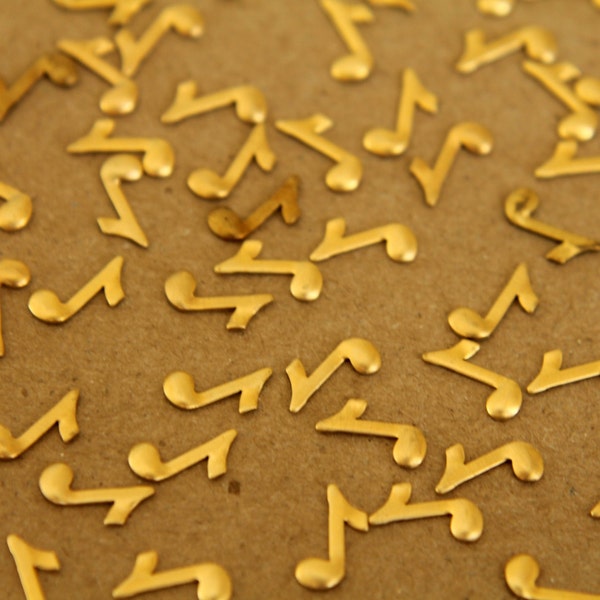 24 pc. Tiny Raw Brass Music Note Charms: 8mm by 5mm - made in USA | RB-263