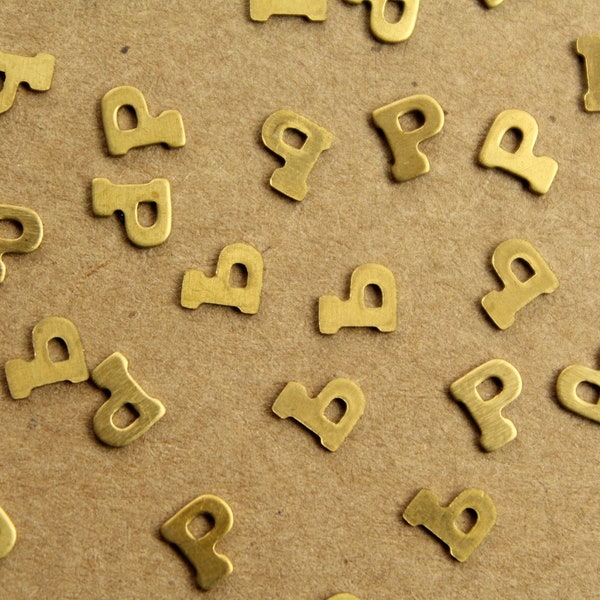 8 pc. Tiny Raw Brass Letter P Stampings - 5mm by 6mm - made in USA | RB-1219