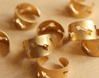 3 pc. Raw Brass Adjustable Cuff Style Rings with Cut Out Arrows | RB-1143