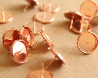 30 pc. 12mm Ear Post Blank Cabochon Setting Rose Gold, Nickel Free | FI-396