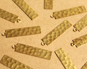 12 pc. Raw Brass Hammered Rectangle Tag with One Loop: 29mm by 7mm - made in USA | RB-888