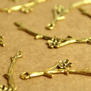 15 pc. Tibetan Style Flowering Branch Charms Pendants Antique Gold, 47mm x 9mm MIS-232 image 4