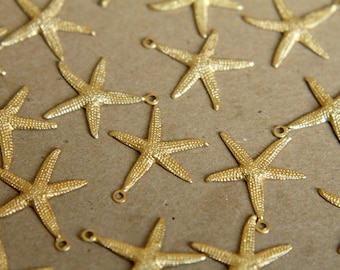 8 pc. Raw Brass Starfish Charms: 19mm by 22mm - made in USA | RB-313