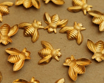 6 pc. Large Raw Brass Bees: 17mm by 15mm - made in USA | RB-070