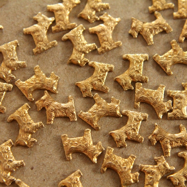 12 pc. Tiny Raw Brass Scottish Terrier Dogs: 8mm by 7mm - made in USA | RB-051