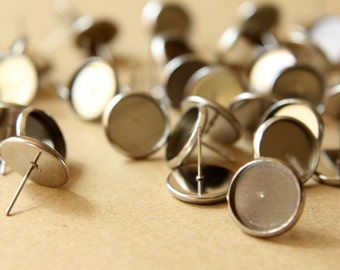 10 pc. Stainless Steel 12mm Ear Post Blank Cabochon Setting | FI-200