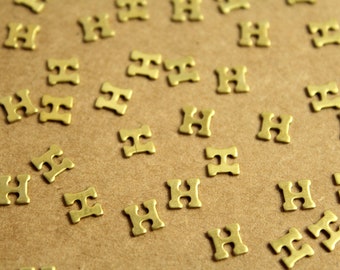 6 pc. Tiny Raw Brass Letter H Stampings - 6mm by 5.5mm - made in USA | RB-1224