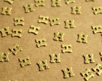 8 pc. Tiny Raw Brass Letter H Stampings - 6mm by 5.5mm - made in USA | RB-1224