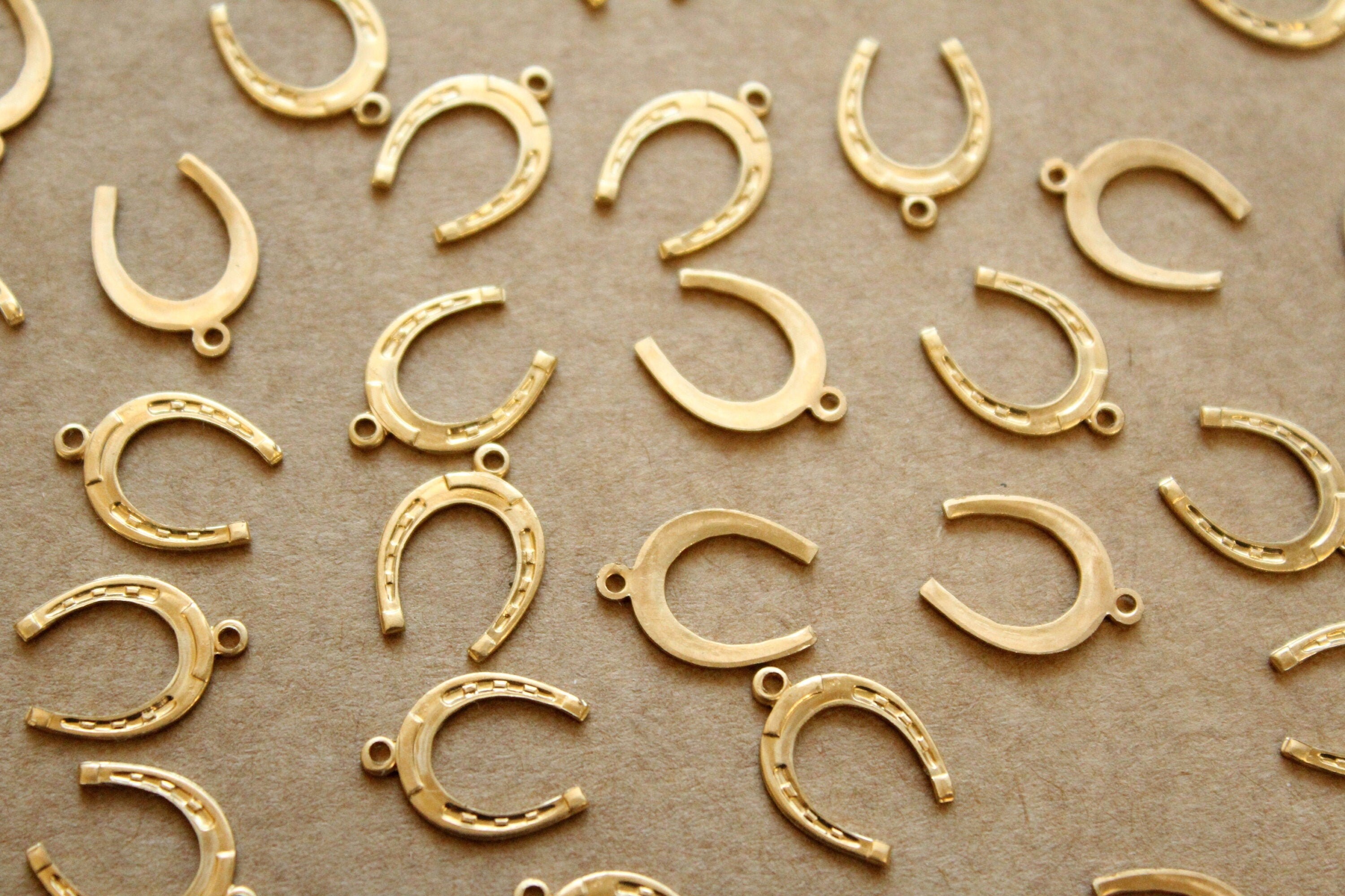 10pc horseshoe charm gold, good luck charms, lucky charms, horse