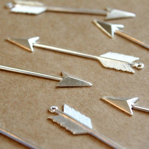 1 pc. Long Silver Plated Brass Arrow Charms: 62mm by 10mm - made in USA | SI-330