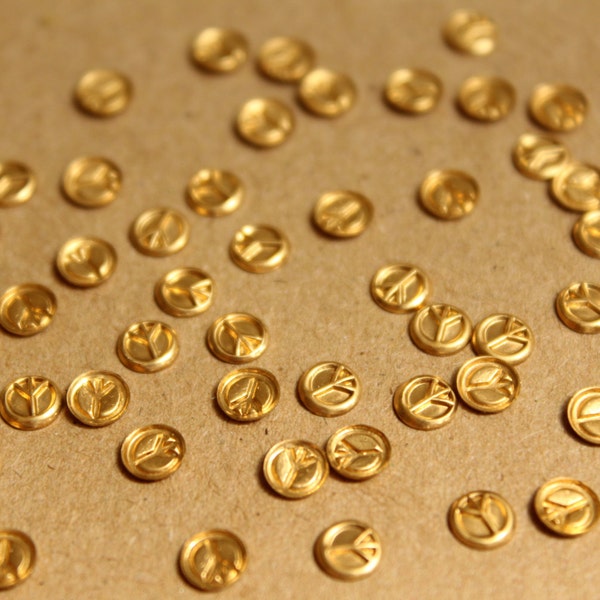 30 pc. Itty Bitty Raw Brass Peace Symbol Stampings: 4mm in diameter - made in USA | RB-953