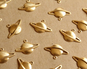 12 pc. Raw Brass Saturn Charms: 21mm by 13.5mm - made in USA | RB-1146