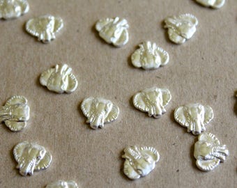 8 pc. Small Silver Plated Brass Elephant Heads: 10mm by 9mm - made in USA | SI-039