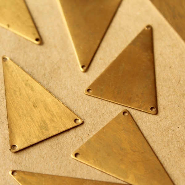 4 pc. Raw Brass Triangle Three Hole Connectors - Top & Bottom Holes : 25mm by 36mm - made in USA | RB-708