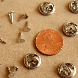 25 Silver Tie Pin Findings, Lapel Pin Brooches, 5mm pad FI-413 image 4