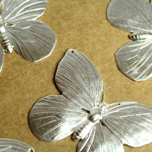 1 pc. Silver Plated Brass Butterfly Stamping: 52mm by 38mm made in USA SI-299 image 1