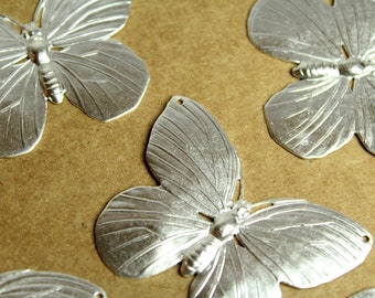 1 pc. Silver Plated Brass Butterfly Stamping: 52mm by 38mm - made in USA | SI-299