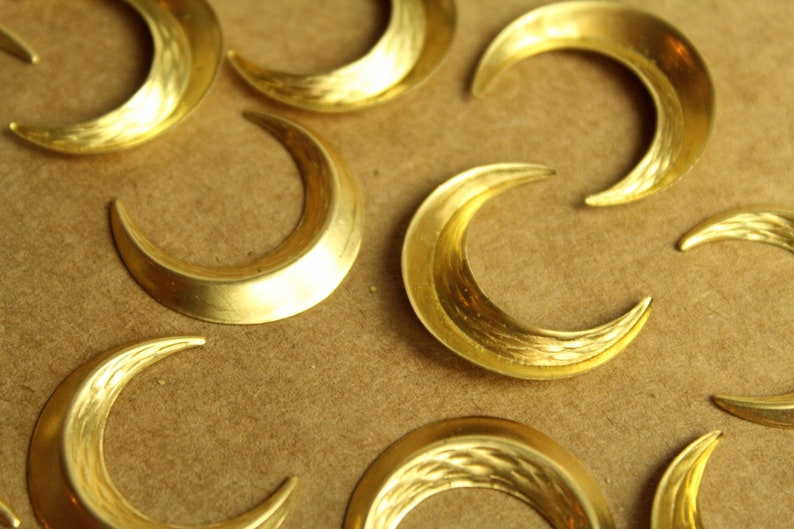 8 pc. Raw Brass Domed Textured Moons: 23.5mm by 27mm made in USA RB-1276 image 2