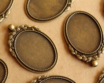 3 pc. Embellished Oval Antique Bronze Pendant Bezel Setting, 30mm x 40mm setting | FI-415