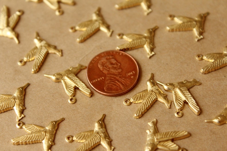 14 pc. Raw Brass Hummingbird Charms: 19mm by 16mm made in USA RB-746 image 5