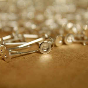 100 pc. Bright Silver Plated earring posts, 4mm pad FI-055 image 1